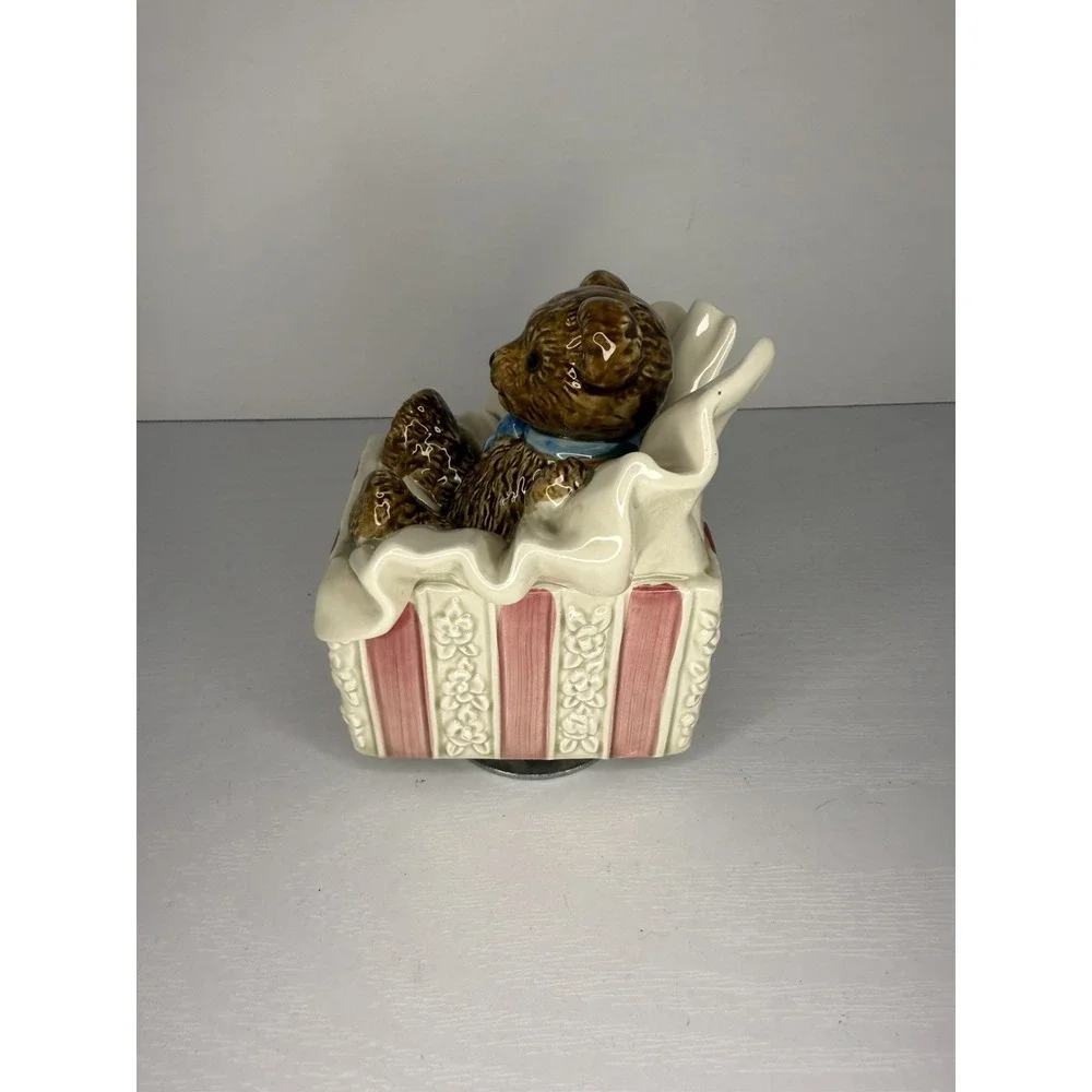 Gibson Otagiri Ceramic Teddy Bear Music Box ~ Plays 